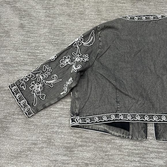 Soft Surroundings Jacket Womens 3X Gray Embroidered Boho Cotton Soutache Kimono - Picture 7 of 13